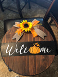 Welcome round sign, fall welcome sign, welcome door hanger, burlap,fall
