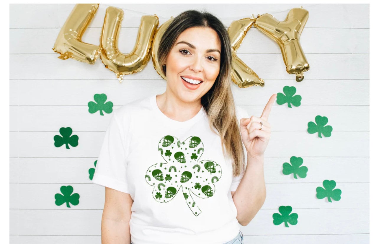 St Patrick’s T-shirt, clover, Skelton heads